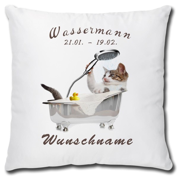 Sternzeichen Wassermann Katze, Kissen 40x40 cm personalisiert