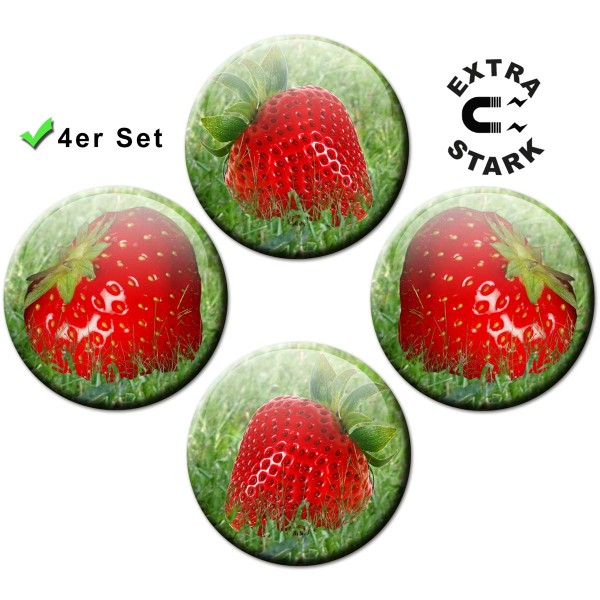 Magnete für Glasmagnettafel 4er-Set Erdbeeren - Ø 5 cm