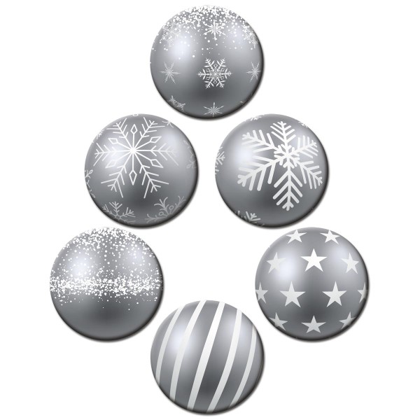Weihnachtsbaumkugel Silber, Glasmagnettafel Magnete 6er-Set Ø 5 cm