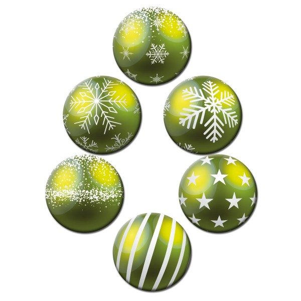Weihnachtsbaumkugel Grün, Kühlschrankmagnete 6er-Set Ø 5 cm