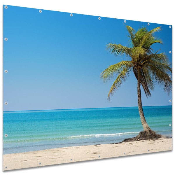 Sichtschutzbanner Strand Palme Karibik, 250x180 cm