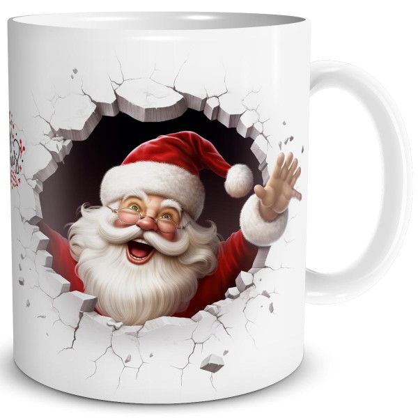 Weihnachten 3D Illusion Santa Claus Bricht Durch, Tasse 300 ml, Rot
