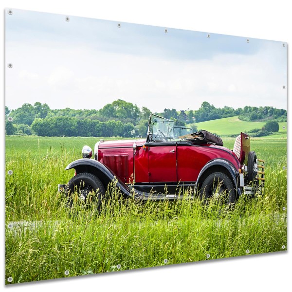 Sichtschutzbanner Oldtimer Road-Trip Auto Rot, 250x180 cm