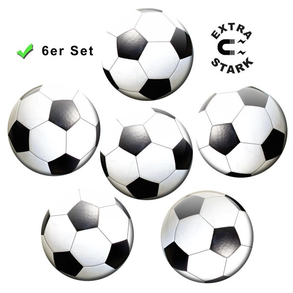 Fußball, Glasmagnettafel Magnete 6er-Set Ø 5 cm