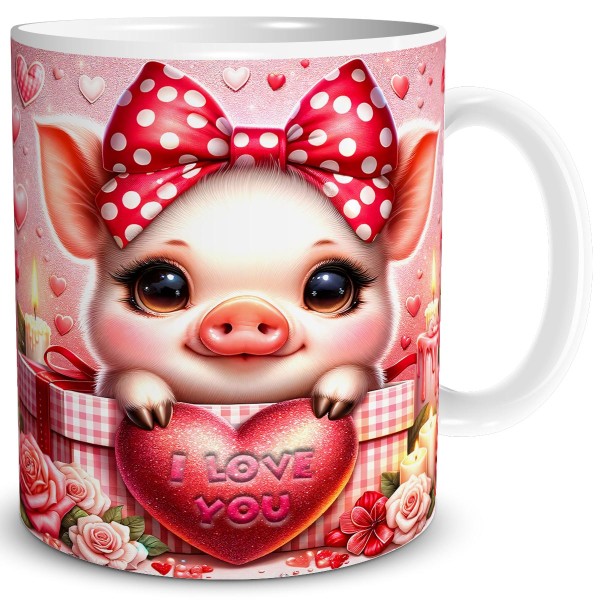 Schwein I Love You Herz, Tasse 300 ml, Pink