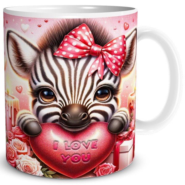 Zebra I Love You Herz, Tasse 300 ml, Pink