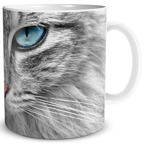 Katze Grey Cat Blue Eyes, Tasse 300 ml, Grau