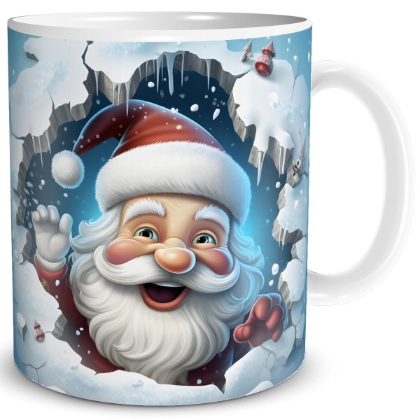 Weihnachten 3D Illusion Santa Claus Bricht Durch, Tasse 300 ml, Blau