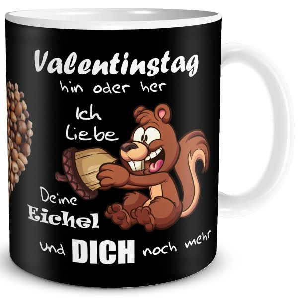 Valentin Eichhörnchen Eichel Liebe, Tasse 300 ml, Schwarz
