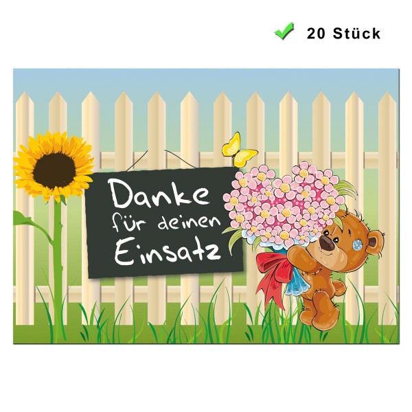Postkarte 20 Stück Dankesspruch Bären Einsatz - Bunt