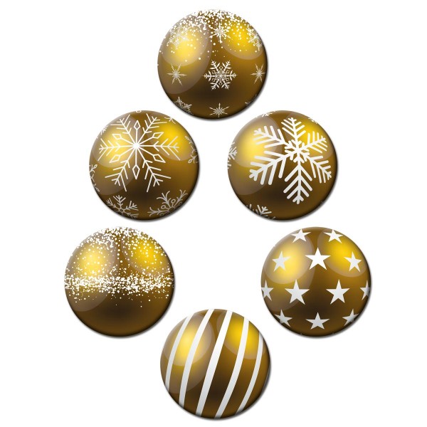 Weihnachtsbaumkugel Gold, Glasmagnettafel Magnete 6er-Set Ø 5 cm