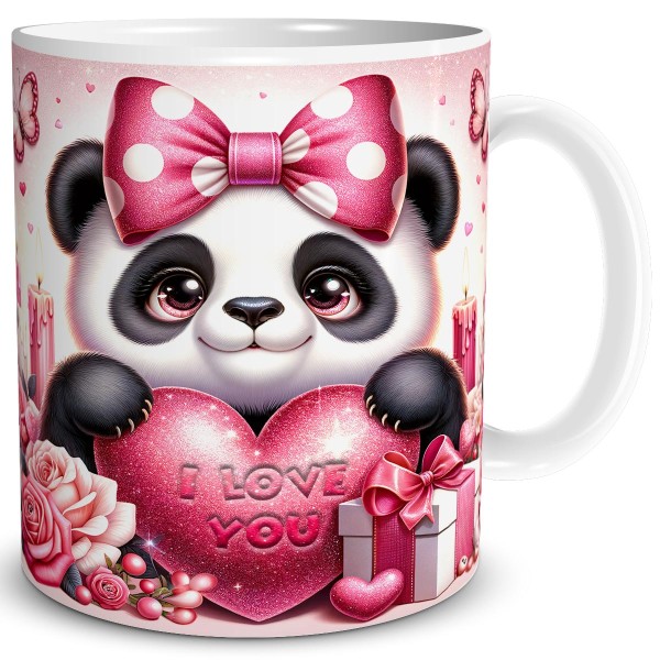 Panda Bär I Love You Herz, Tasse 300 ml, Pink