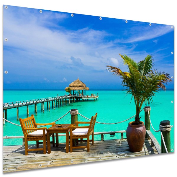 Sichtschutzbanner Karibik Strand Bar, 250x180 cm