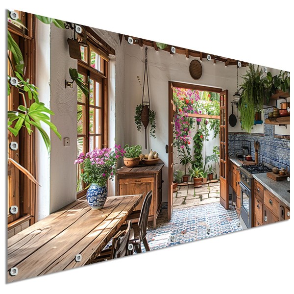 Sichtschutzbanner Küche Mediterran, 340x173 cm