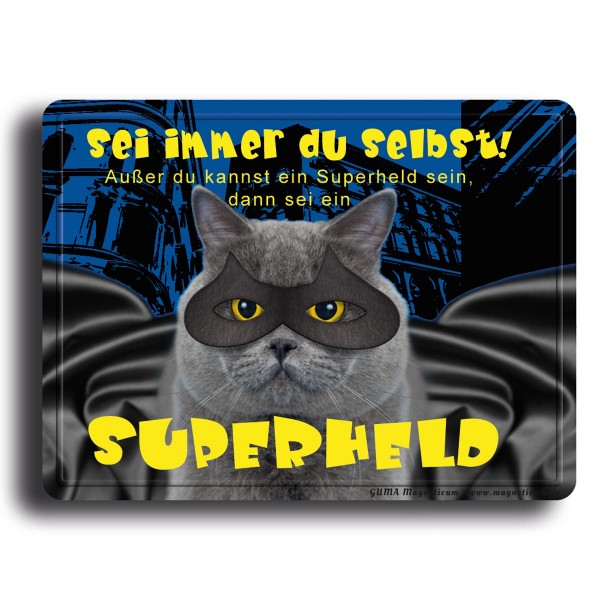 Superheld Katze, Magnet 8x6 cm