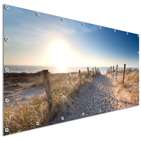 Sichtschutzbanner Strandweg Spuren im Sand, 340x173 cm