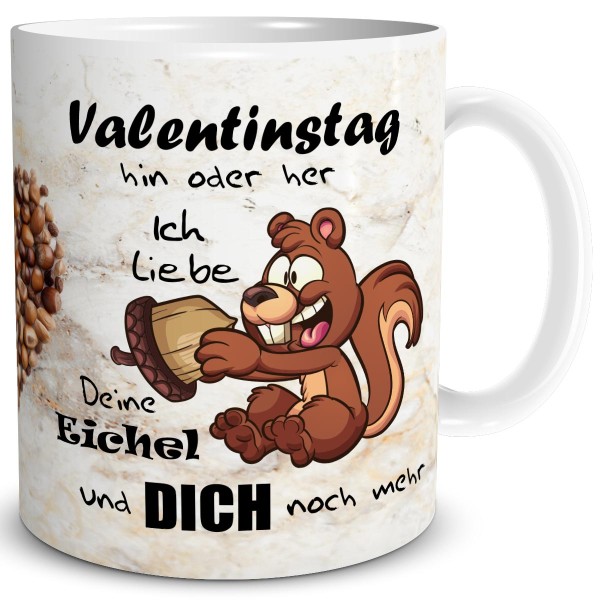 Valentin Eichhörnchen Eichel Liebe, Tasse 300 ml, Beige