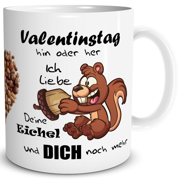 Valentin Eichhörnchen Eichel Liebe, Tasse 300 ml, Weiß