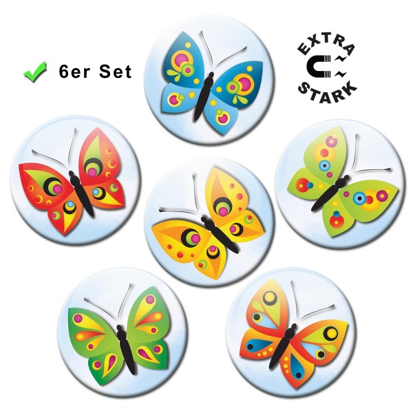 Himmlische Schmetterlinge, Glasmagnettafel Magnete 6er-Set Ø 5 cm