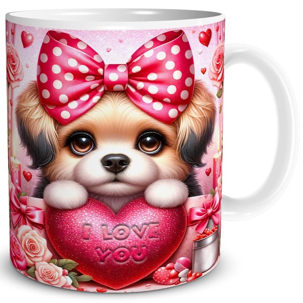 Hund I Love You Herz, Tasse 300 ml, Pink