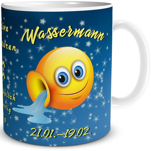 Sternzeichen Wassermann Smiley, Tasse 300 ml