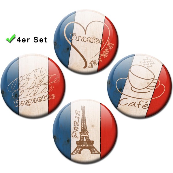 Magnete 4er-Set Länderflaggen Frankreich "L'Amour" - Ø 5 cm
