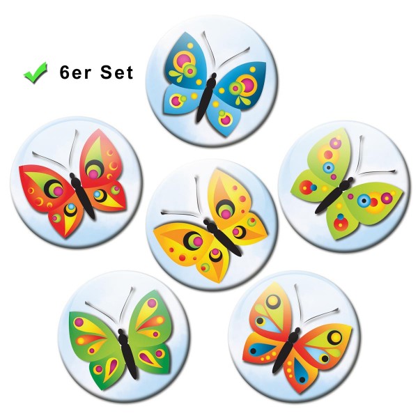 Himmlische Schmetterlinge, Kühlschrankmagnete 6er-Set Ø 5 cm