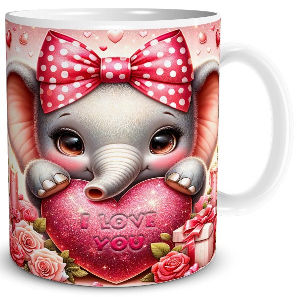 Elefant I Love You Herz, Tasse 300 ml, Pink