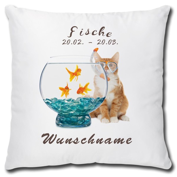 Sternzeichen Fische Katze, Kissen 40x40 cm personalisiert