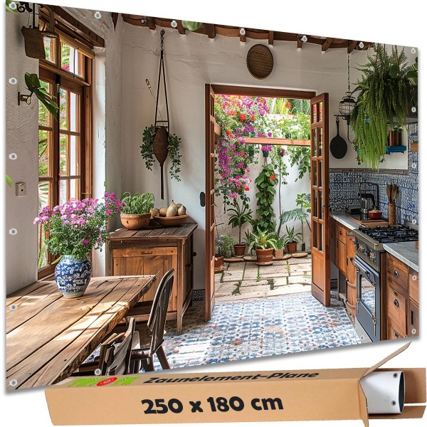 Sichtschutzbanner Küche Mediterran, 250x180 cm