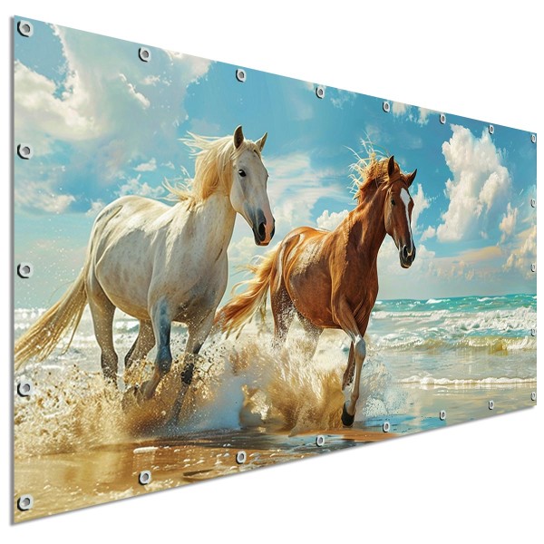 Sichtschutzbanner Pferde am Strand, 340x173 cm