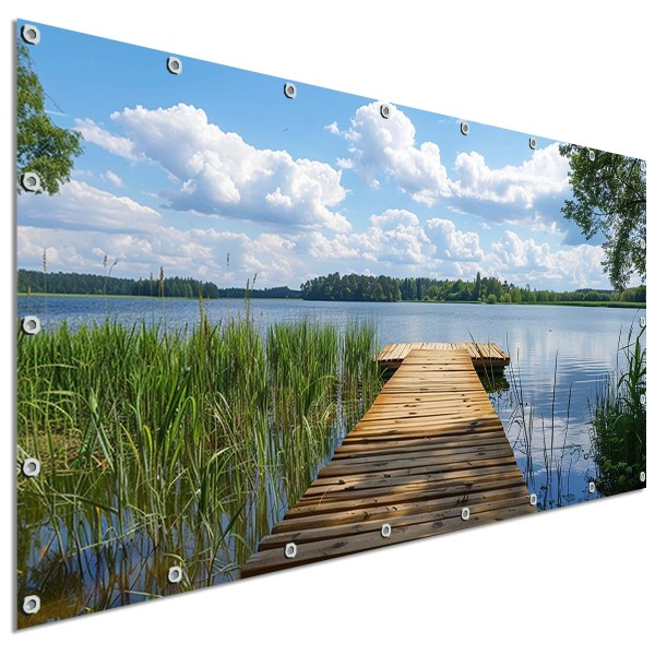 Sichtschutzbanner See Holzsteg, 340x173 cm