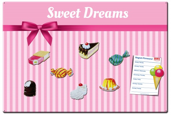 Magnettafel 60 x 40 cm Sweet Dreams inkl. 8 Magnete Süßigkeiten