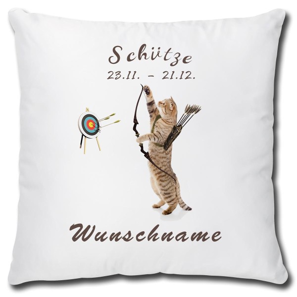 Sternzeichen Schütze Katze, Kissen 40x40 cm personalisiert