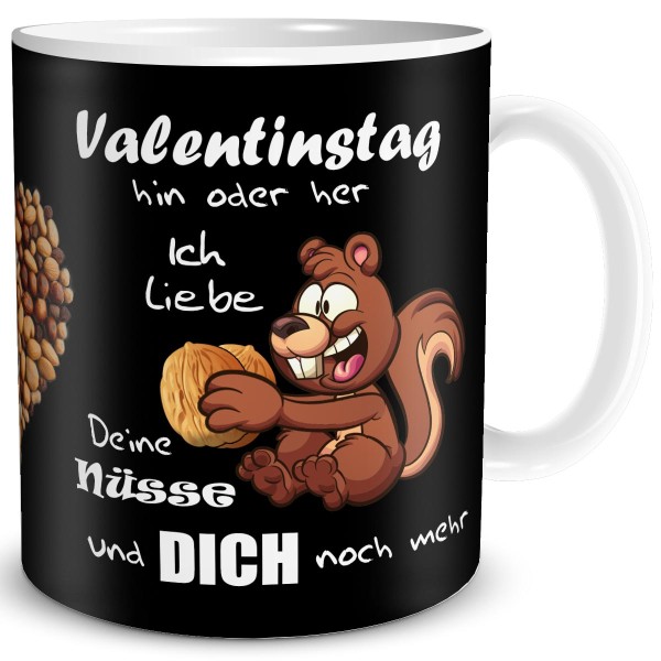 Valentin Eichhörnchen Nuss Liebe, Tasse 300 ml, Schwarz