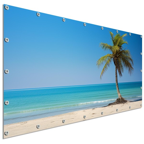 Sichtschutzbanner Strand Palme Karibik, 340x173 cm