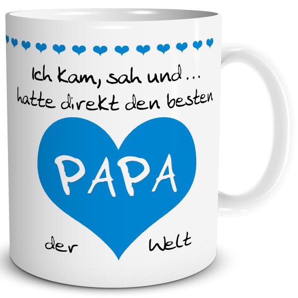 Papa Herz "Bester der Welt" Mittelblau, Tasse 300 ml