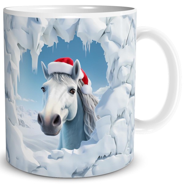 Weihnachten 3D Illusion Pferd Bricht Durch, Tasse 300 ml, Weiß
