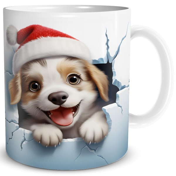 Weihnachten 3D Illusion Hund Bricht Durch, Tasse 300 ml