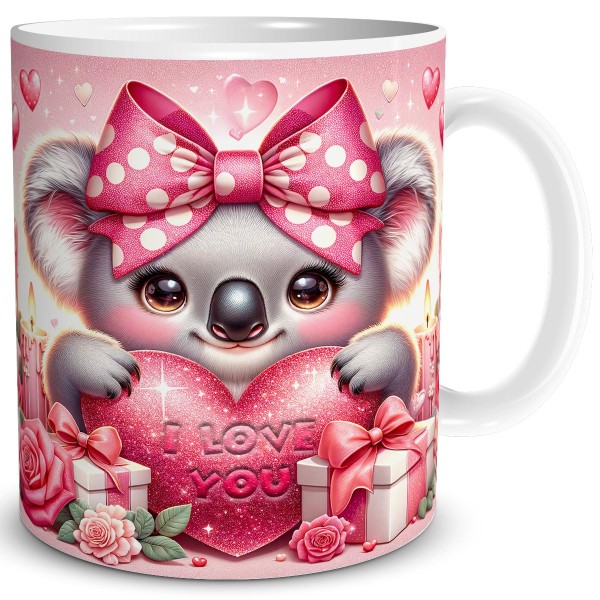 Koala Bär I Love You Herz, Tasse 300 ml, Pink